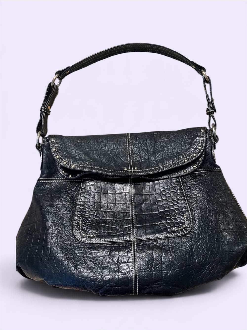 MAXX NEW YORK Black Crocc embossed leather Women's Shoulder purse
